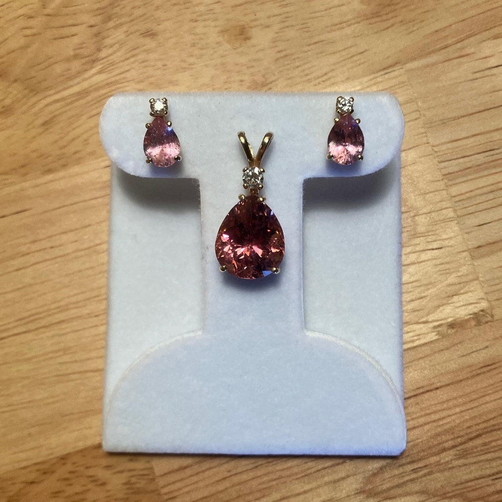 14k Gold and Tourmaline Earrings and Pendant